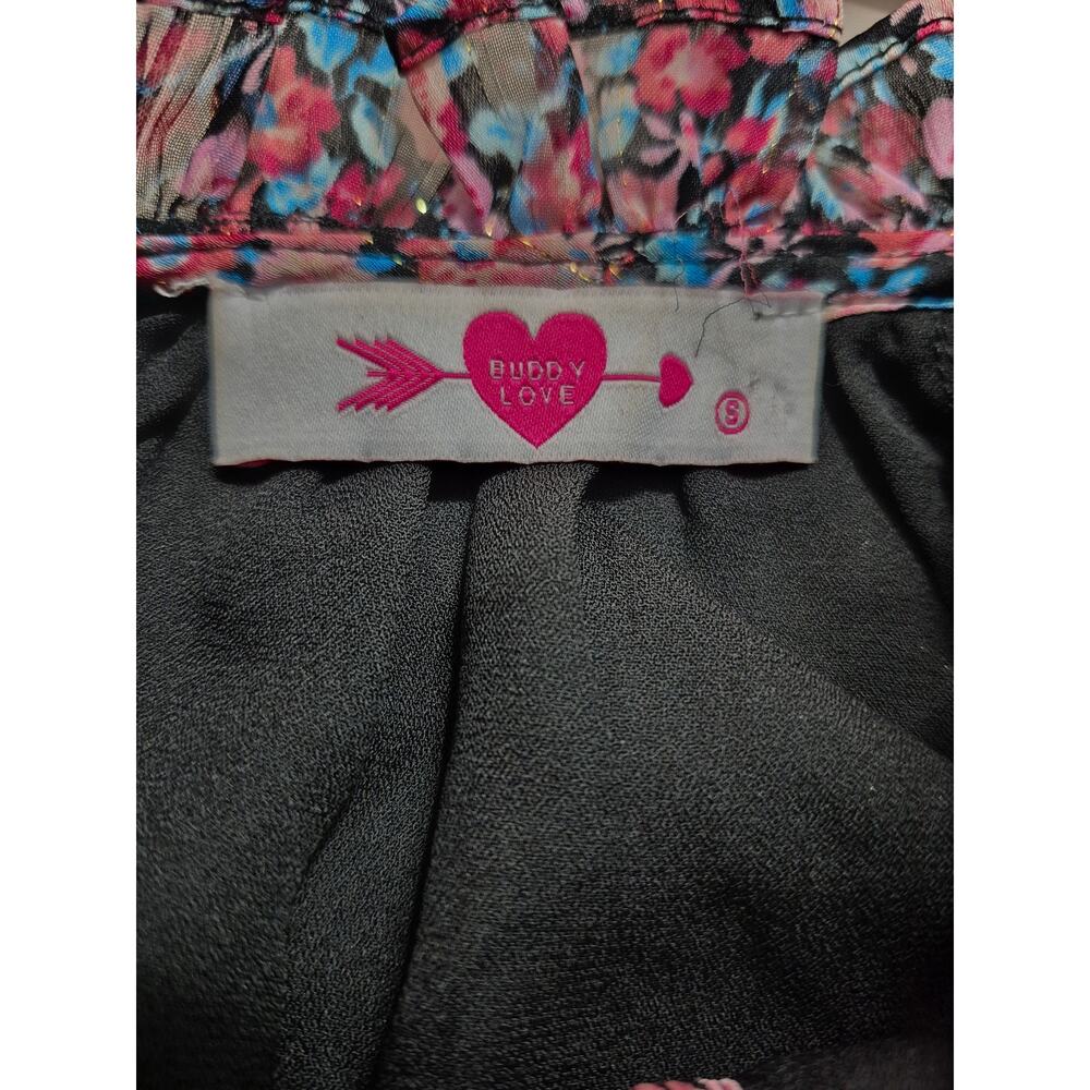 Buddy Love Floral Ruffle Neck Blouse Small Smocked Cuffs Sheer Long Sleeve Boho - Picture 8 of 9